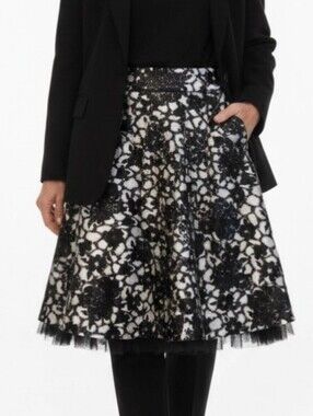 Talbots Collection Womens Sz 10 Skirt Floral Black & White Sequins Tulle Hem